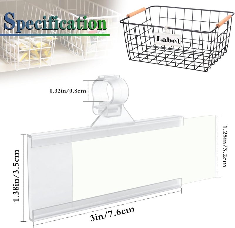 ELEMGULY Wire Shelf Label Holder, 70PCS Plastic Basket Label Holders with Tight Snap Lock, Reusable Bins Basket Labels Clip with Paper Label Inserts for Home Market Office (3 x 1.38 Inch) - Image 2